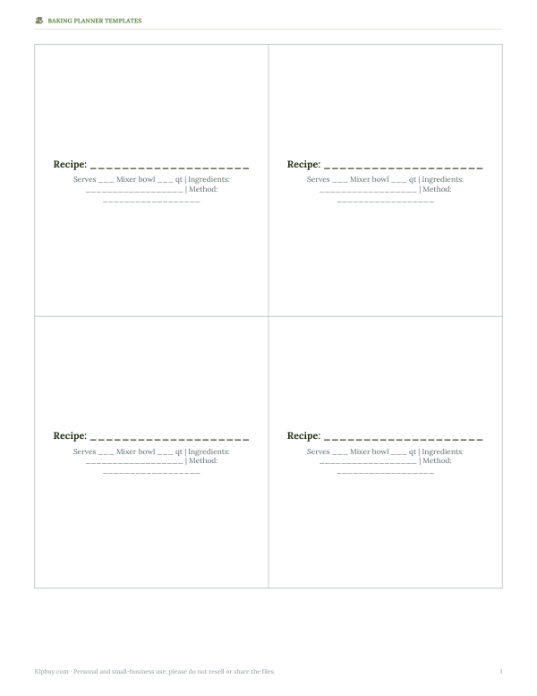 Preview of Printable Recipe Cards